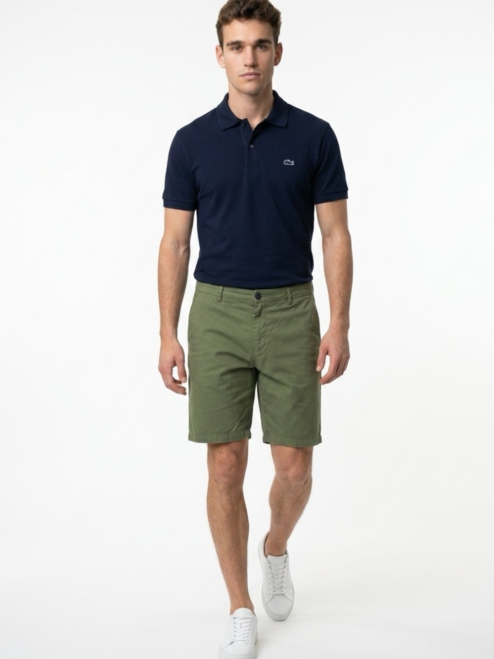 Lacoste Tailored Fit Men's 38 Olive Green Cotton 4 Pocket Chino Relax Fit Shorts